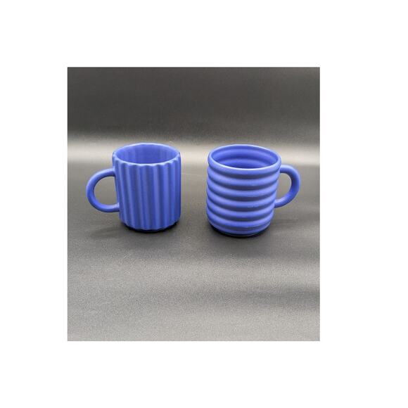 Set of 2 Ripple Mugs Bilge Nur Saltik Colbalt Blue Stoneware. 14 oz - Picture 3 of 5